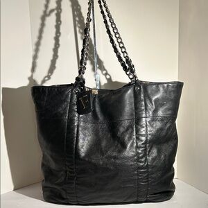 Furla Black Leather Tote with Chain Straps